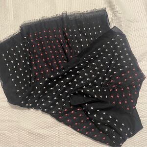 Polka dot scarf tablets Swiss dot pink white navy blue fringe